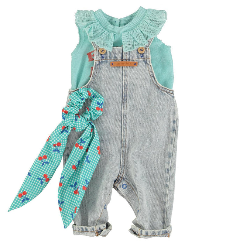 Piupiuchick Baby Dungarees Washed Blue Denim