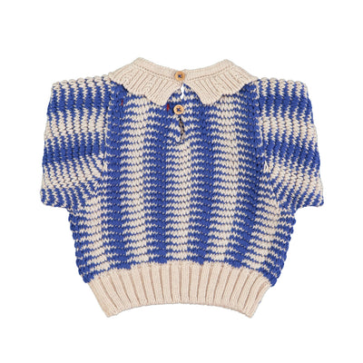 Piupiuchick Baby Knitted Blouse With Collar Ecru & Blue