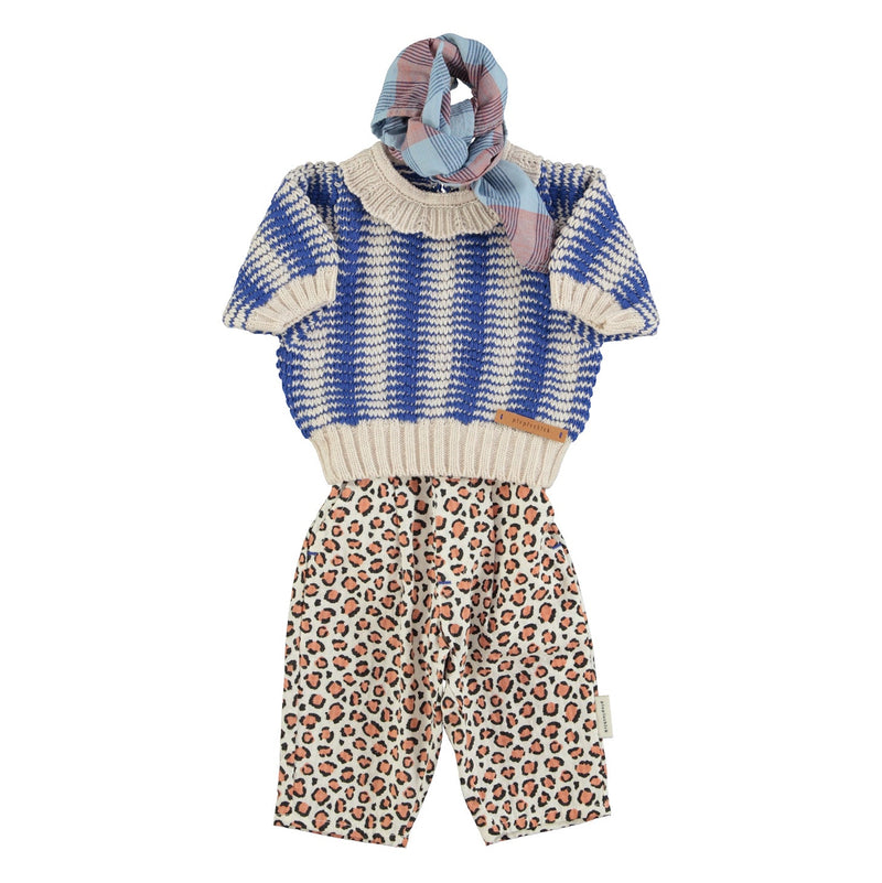 Piupiuchick Baby Knitted Blouse With Collar Ecru & Blue