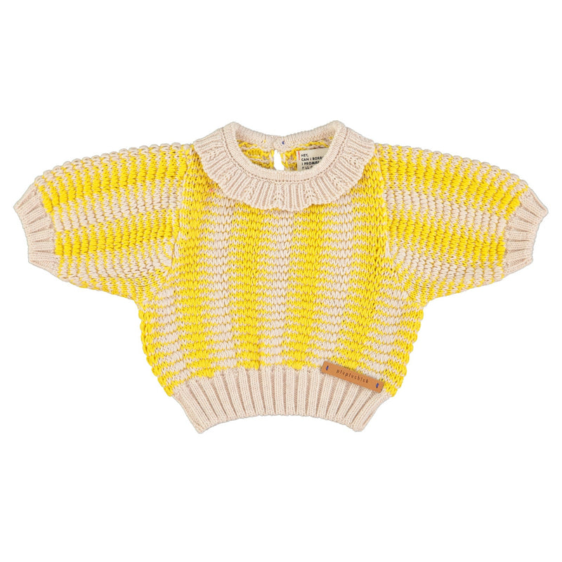 Piupiuchick Baby Knitted Blouse With Collar Ecru & Yellow