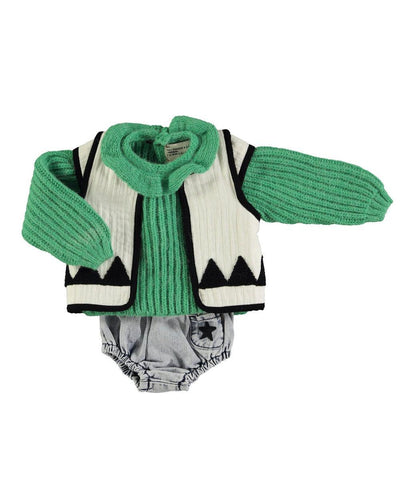 Piupiuchick Baby Knitted Collar Sweater Green