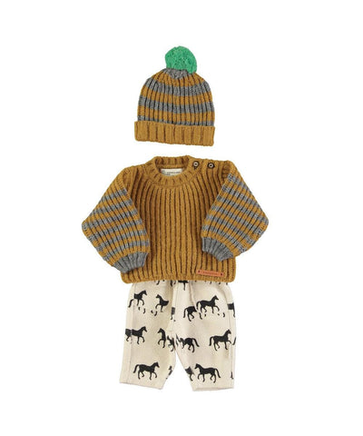 Piupiuchick Baby Knitted Sweater Camel & Grey Stripes