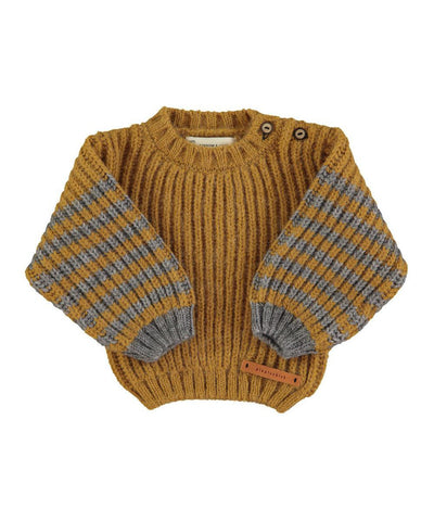 Piupiuchick Baby Knitted Sweater Camel & Grey Stripes