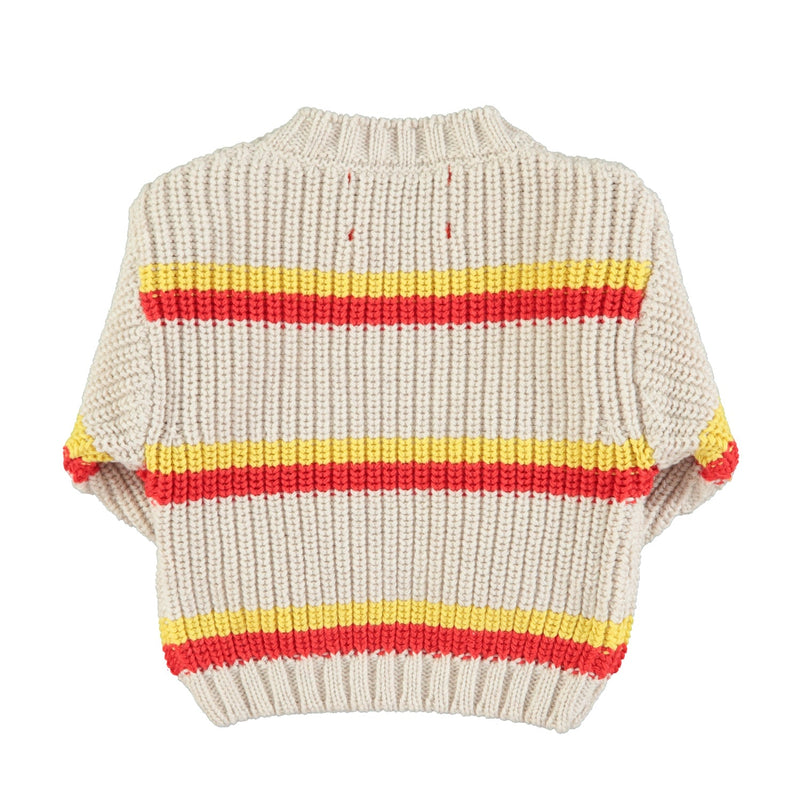 Piupiuchick Baby Knitted Sweater Ecru With Yellow & Red Stripes