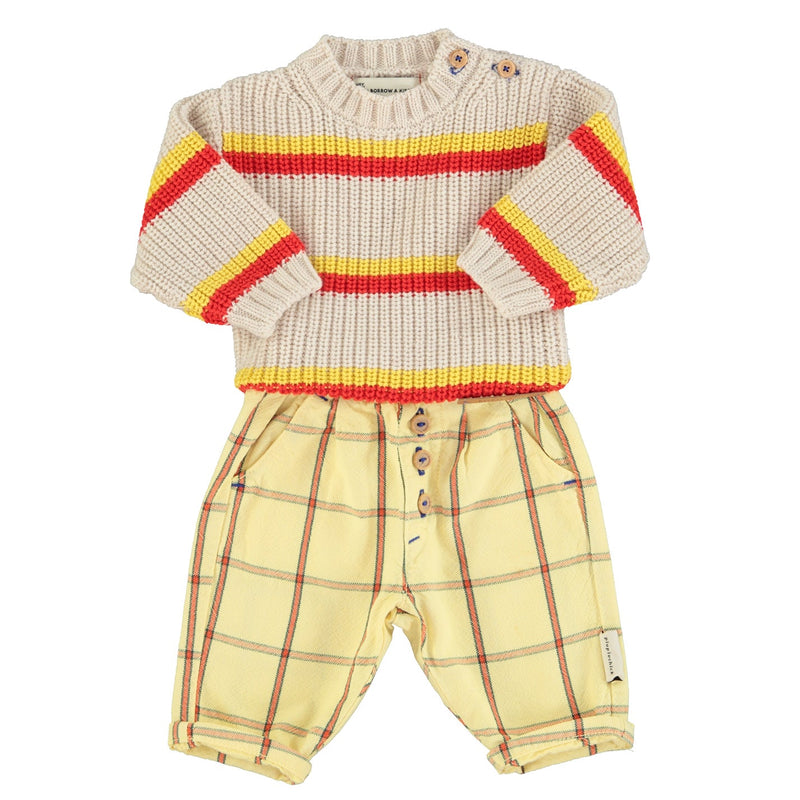 Piupiuchick Baby Knitted Sweater Ecru With Yellow & Red Stripes