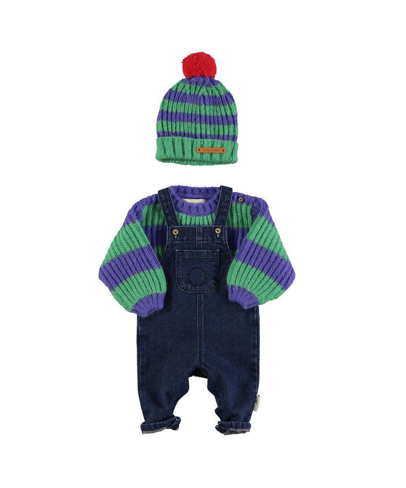 Piupiuchick Baby Knitted Sweater Green & Purple Stripes