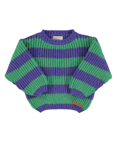 Piupiuchick Baby Knitted Sweater Green & Purple Stripes