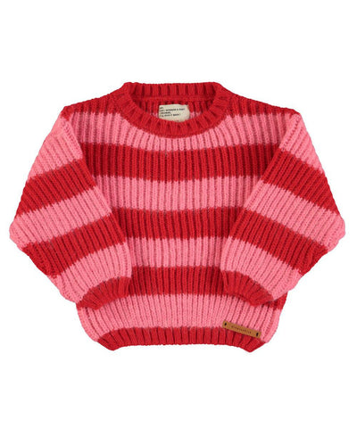 Piupiuchick Baby Knitted Sweater Red & Pink Stripes