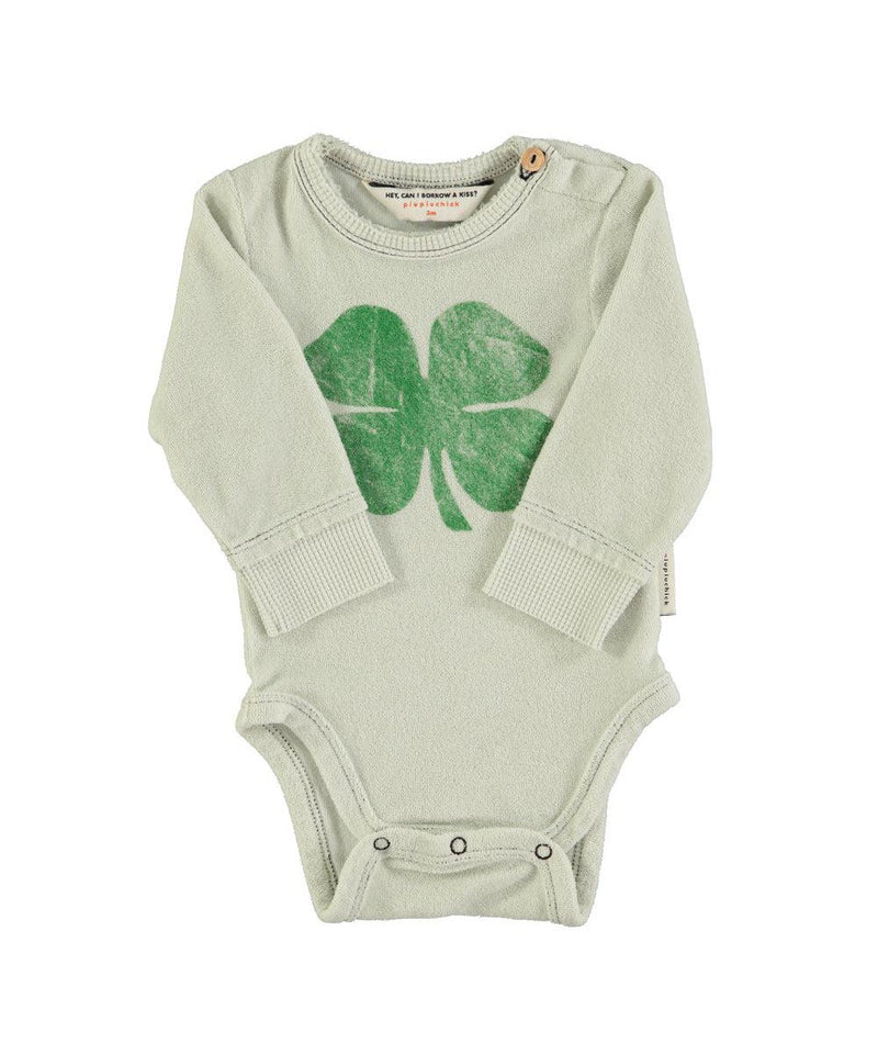 Piupiuchick Baby Long Sleeve Body Light Grey/Green Clover Print