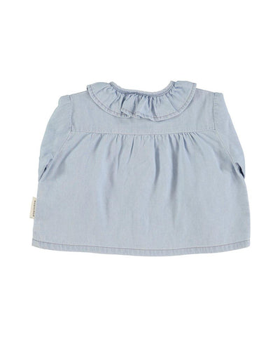 Piupiuchick Baby Peter Pan Collar Blouse Light blue chambray