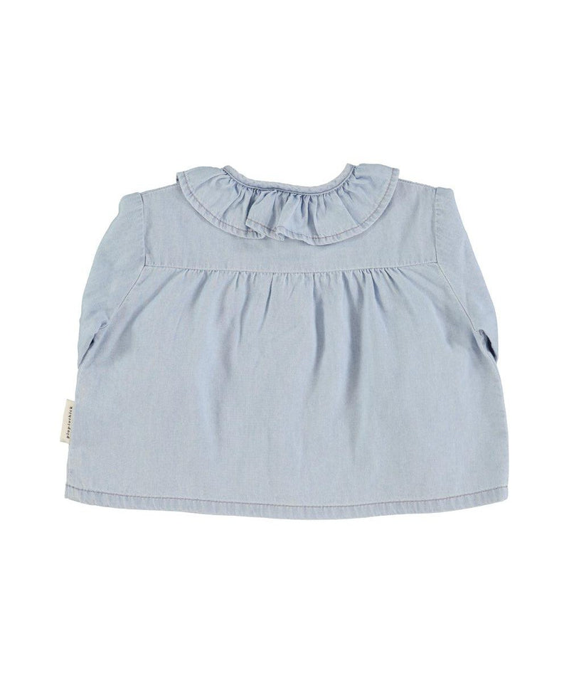 Piupiuchick Baby Peter Pan Collar Blouse Light blue chambray