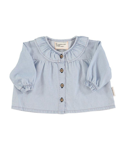 Piupiuchick Baby Peter Pan Collar Blouse Light blue chambray