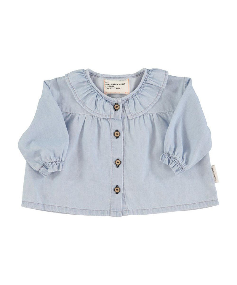 Piupiuchick Baby Peter Pan Collar Blouse Light blue chambray