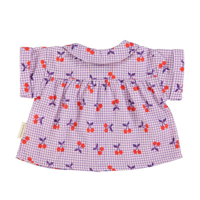 Piupiuchick Baby Peter Pan Collar Shirt Purple/White Checkered With Cherries