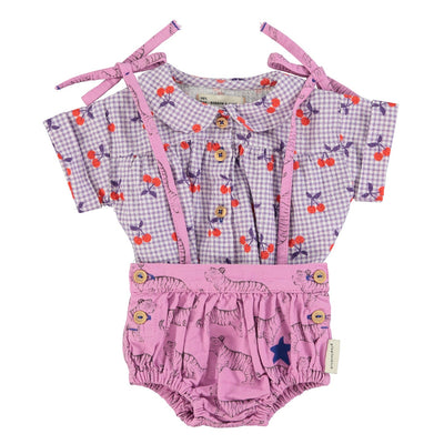 Piupiuchick Baby Peter Pan Collar Shirt Purple/White Checkered With Cherries