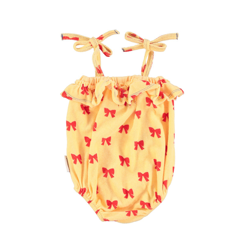 Piupiuchick Baby Romper With Ruffles Yellow With Red Bows