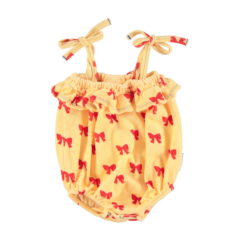 Piupiuchick Baby Romper With Ruffles Yellow With Red Bows