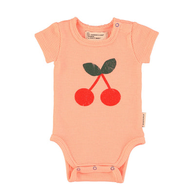 Piupiuchick Baby Short Sleeve Bodysuit Pink With Cherry Print