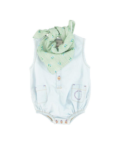 Piupiuchick Baby Sleeveless Baby Romper Light Blue Chambray