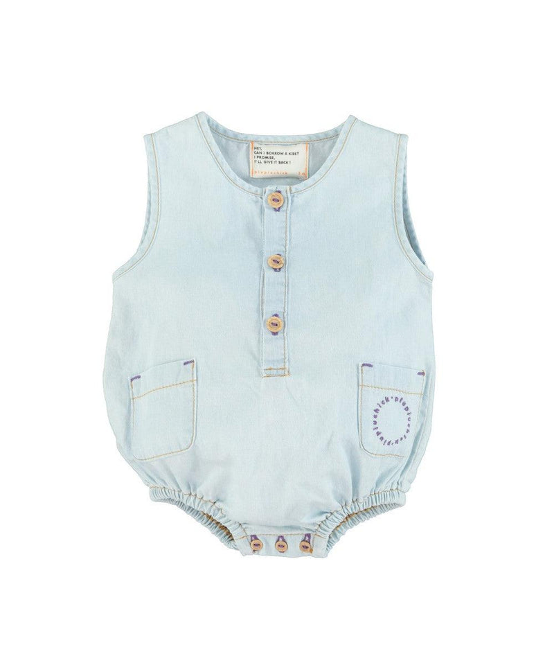 Piupiuchick Baby Sleeveless Baby Romper Light Blue Chambray