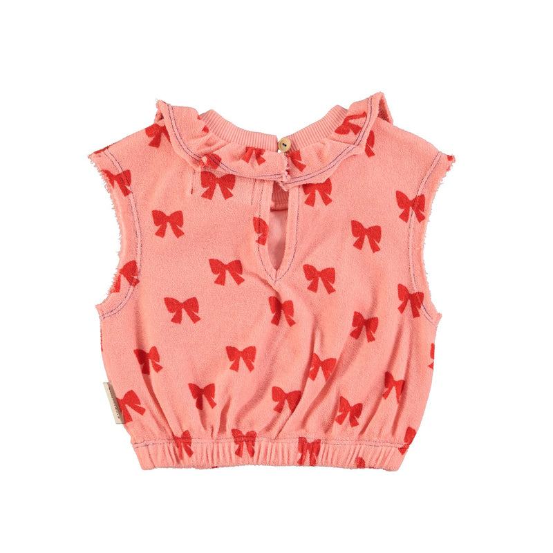 Piupiuchick Baby Sleeveless Blouse With Collar Pink With Red Bows