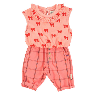 Piupiuchick Baby Sleeveless Blouse With Collar Pink With Red Bows