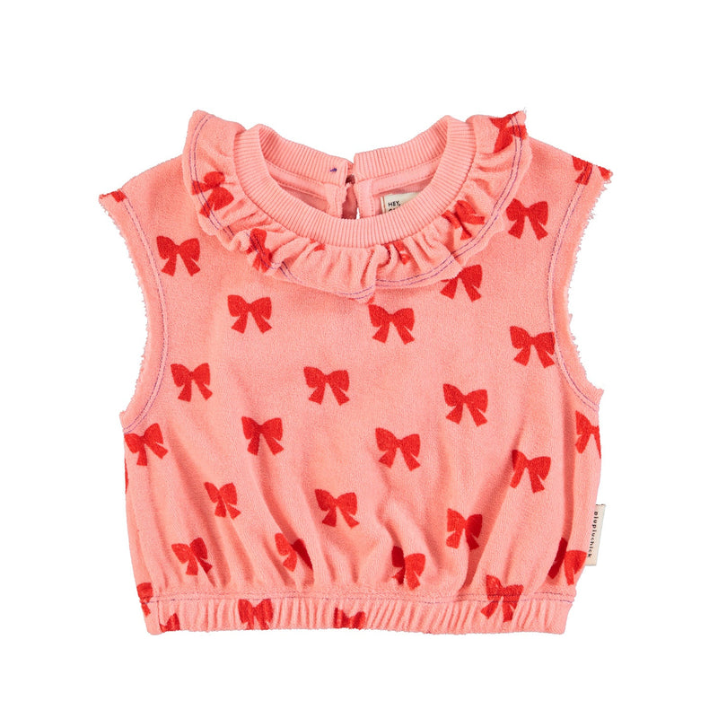 Piupiuchick Baby Sleeveless Blouse With Collar Pink With Red Bows