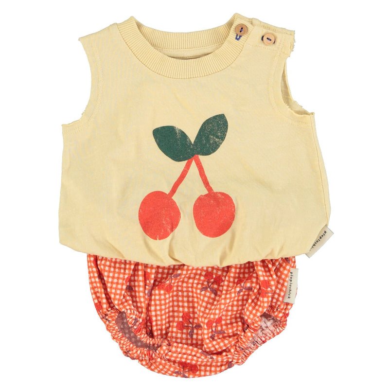 Piupiuchick Baby Sleeveless Top Sand With Cherry Print