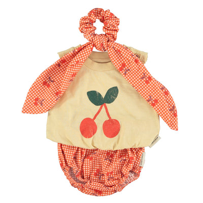 Piupiuchick Baby Sleeveless Top Sand With Cherry Print