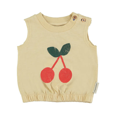 Piupiuchick Baby Sleeveless Top Sand With Cherry Print