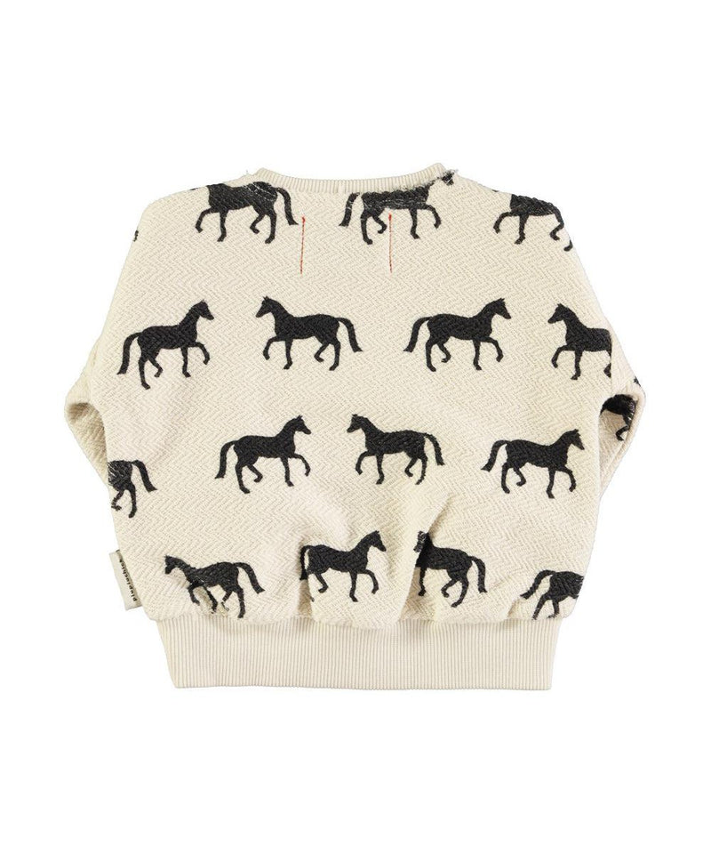 Piupiuchick Baby Sweatshirt Black Horses Ecru