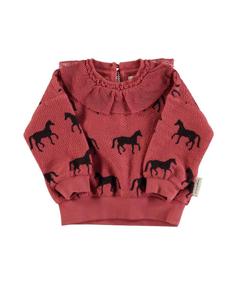 Piupiuchick Baby Sweatshirt Black Horses Old Pink