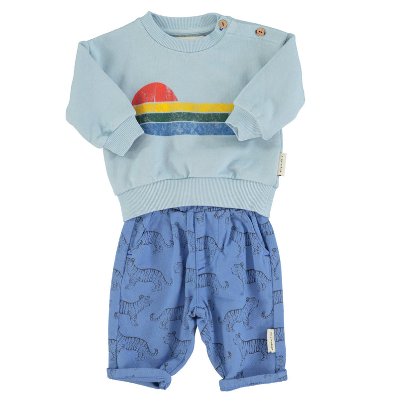 Piupiuchick Baby Sweatshirt Light Blue With Multicolor Wave Print