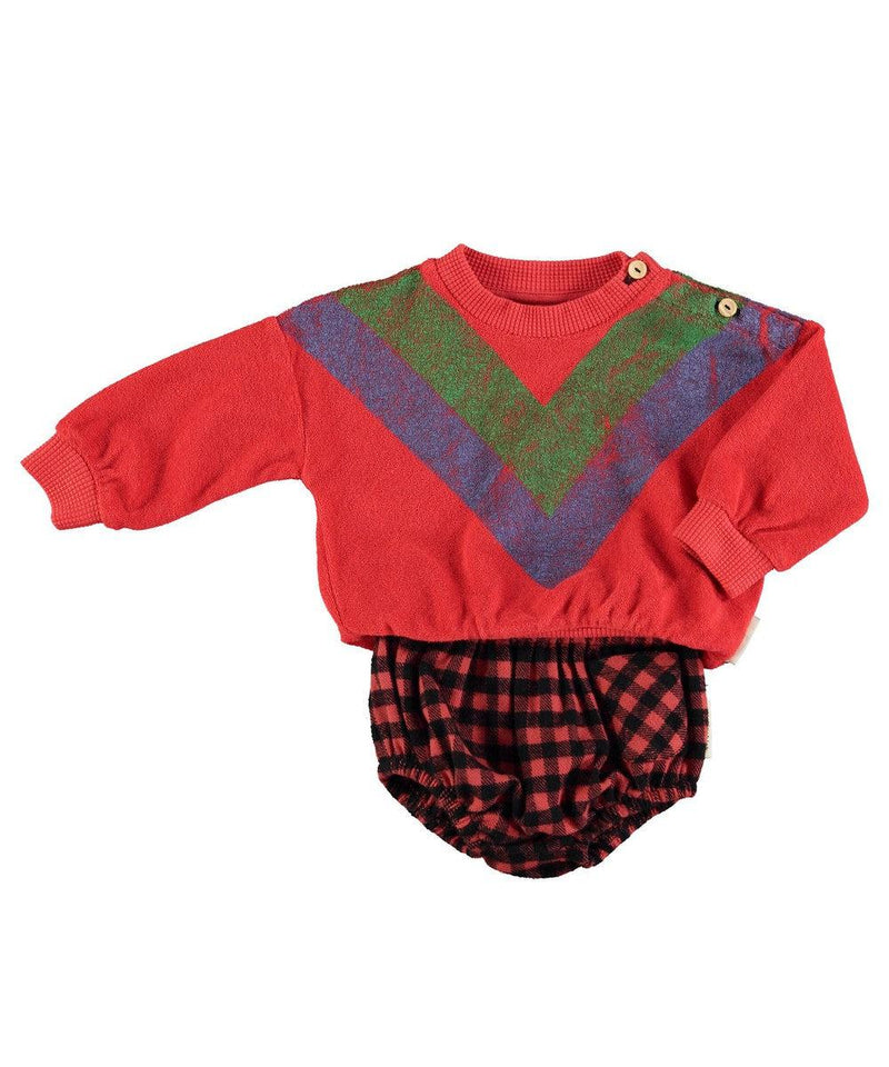 Piupiuchick Baby Terry Cotton Sweatshirt Red/Multicolor Triangle Print