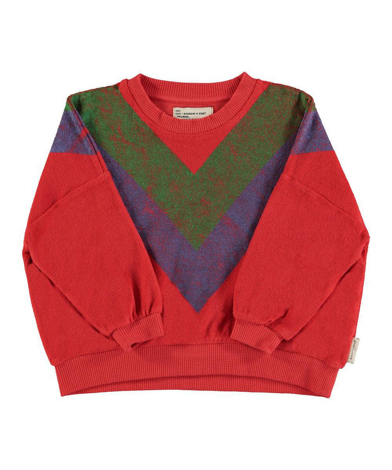 Piupiuchick Baby Terry Cotton Sweatshirt Red/Multicolor Triangle Print