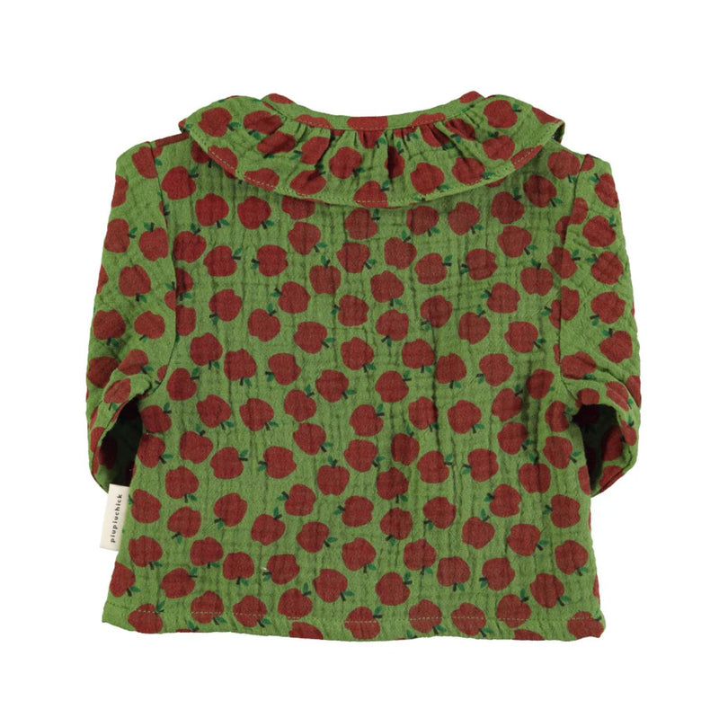 Piupiuchick blouse w/ round collar Olive Green w/ red apples