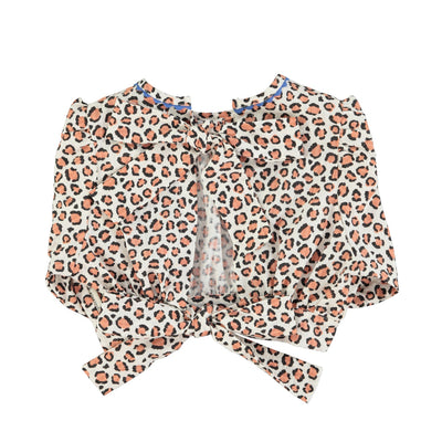 Piupiuchick Cropped Blouse With Balloon Sleeves Ecru With Animal Print