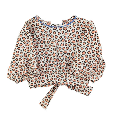 Piupiuchick Cropped Blouse With Balloon Sleeves Ecru With Animal Print