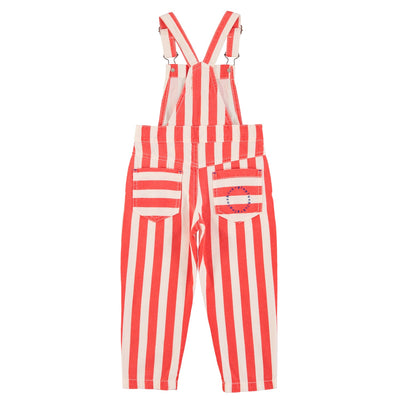 Piupiuchick Dungarees White/Red Stripes With Eighties Print