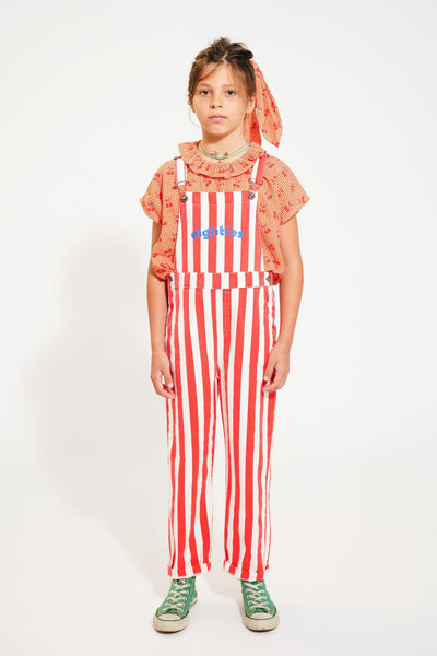 Piupiuchick Dungarees White/Red Stripes With Eighties Print