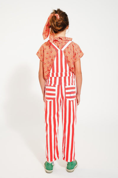 Piupiuchick Dungarees White/Red Stripes With Eighties Print