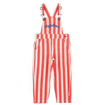 Piupiuchick Dungarees White/Red Stripes With Eighties Print