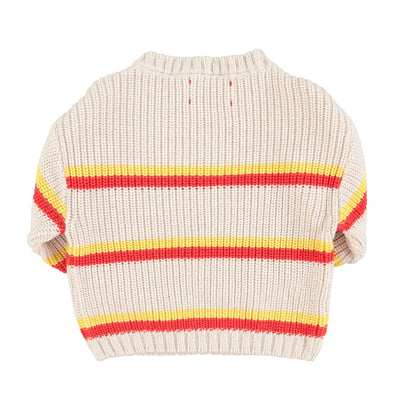 Piupiuchick Knitted Sweater Ecru With Yellow & Red Stripes