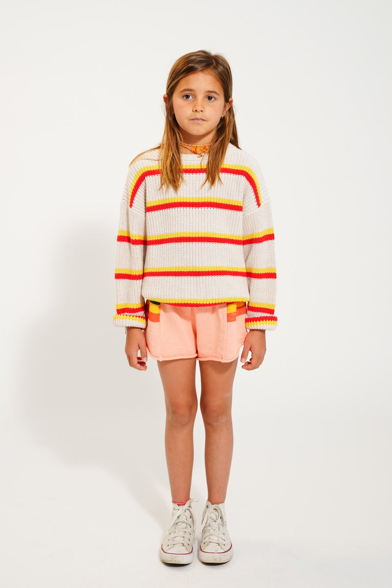 Piupiuchick Knitted Sweater Ecru With Yellow & Red Stripes