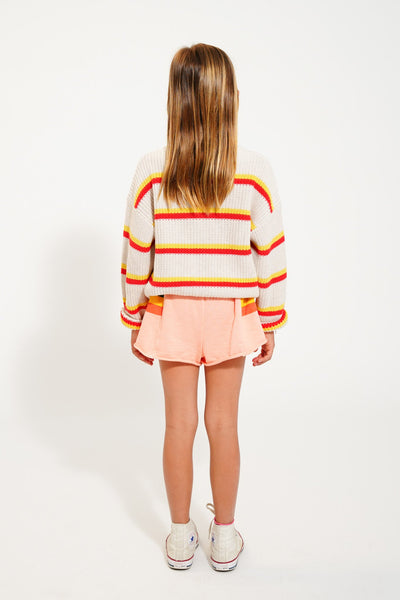 Piupiuchick Knitted Sweater Ecru With Yellow & Red Stripes