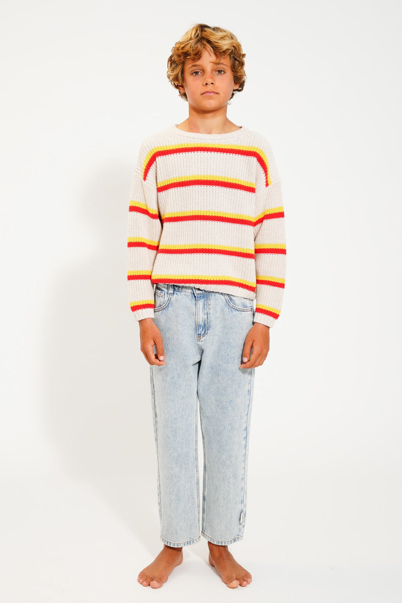 Piupiuchick Knitted Sweater Ecru With Yellow & Red Stripes