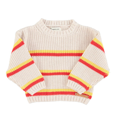 Piupiuchick Knitted Sweater Ecru With Yellow & Red Stripes