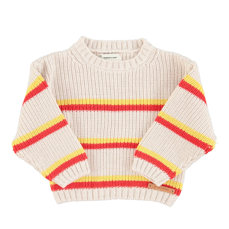 Piupiuchick Knitted Sweater Ecru With Yellow & Red Stripes