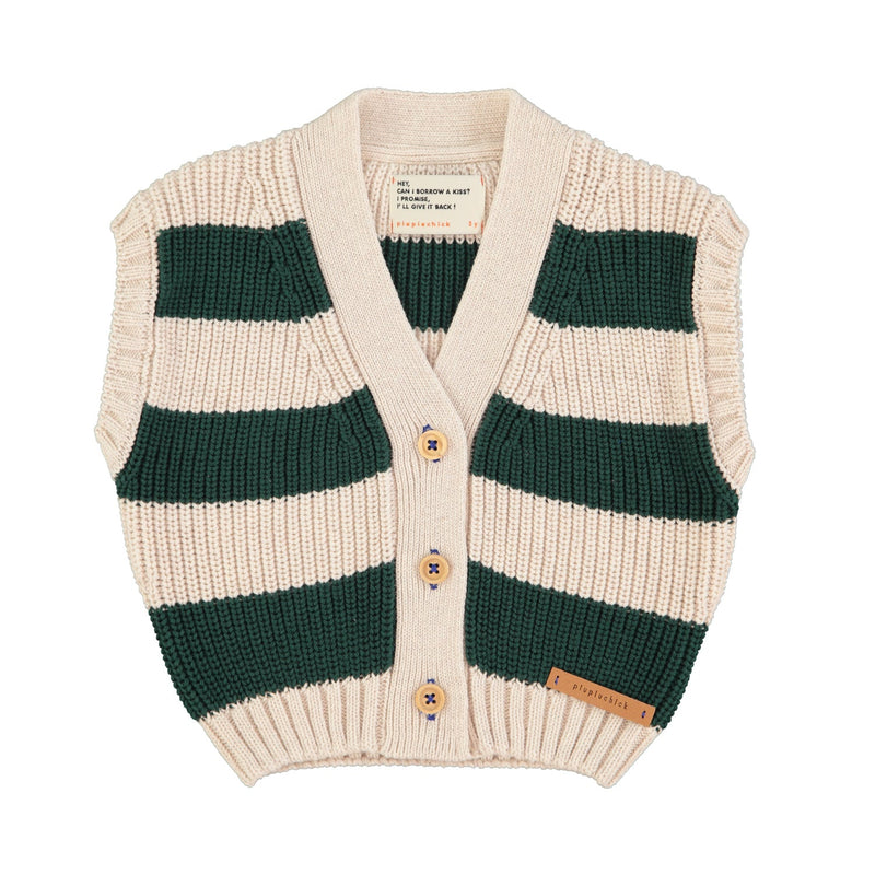 Piupiuchick Knitted Waistcoat Ecru & Green