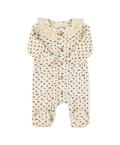 Piupiuchick Newborn Babygrow Collar Ecru Little Flowers